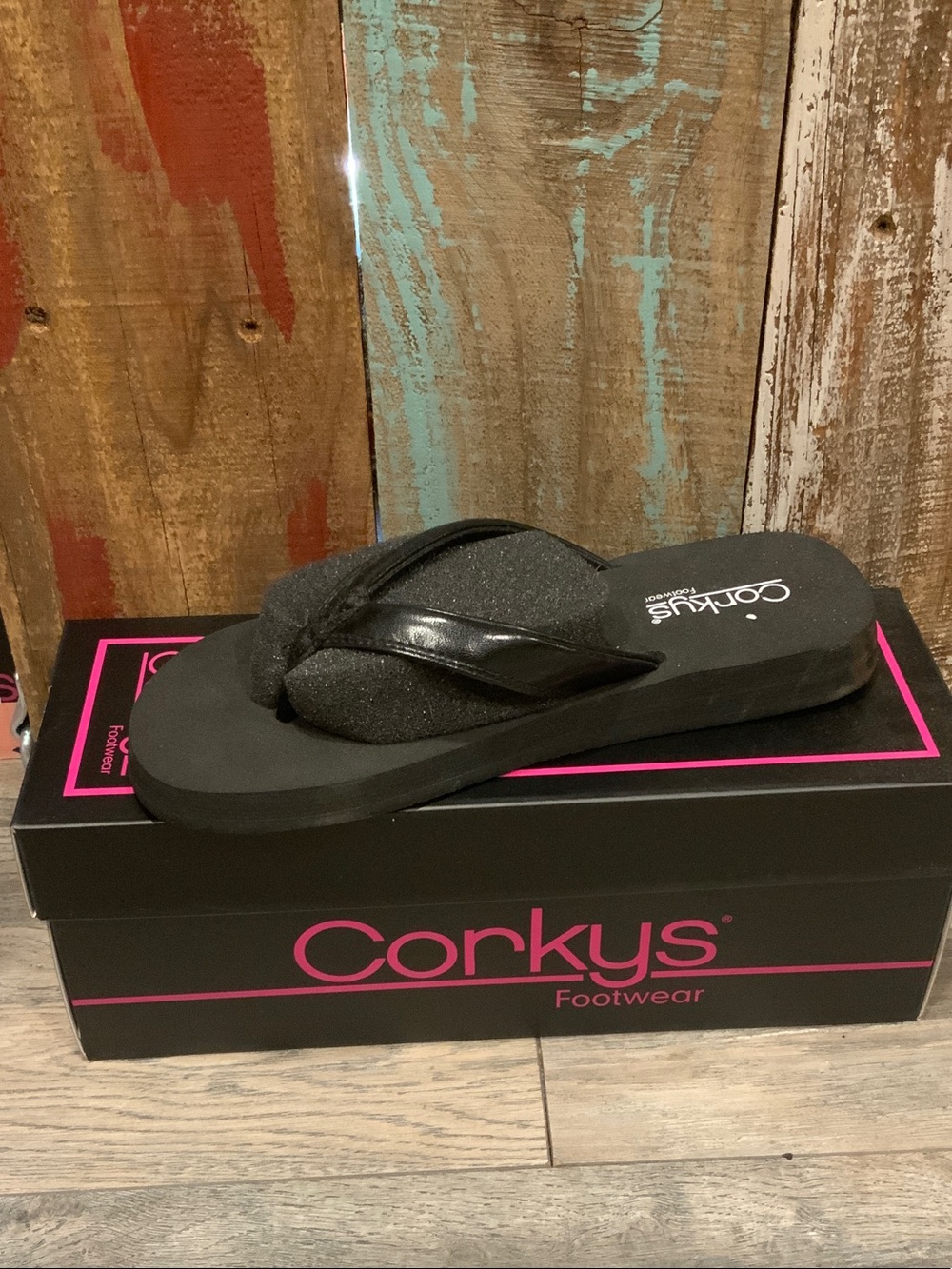 Corkys Black flat Flip Flop Sandal